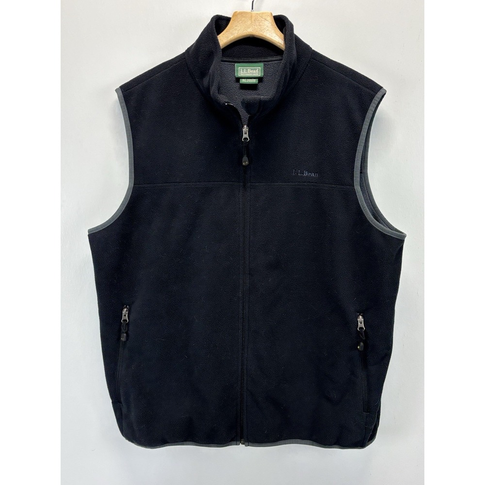 LL BEAN Micro Fleece Vest Men's XL Black Full Zip Outdoors Gorp Core Logo